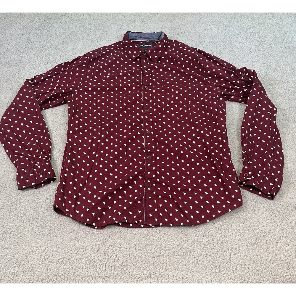 Aeropostale Shirt Men's XL (42X30) Red Love Heart Graphic Button Down